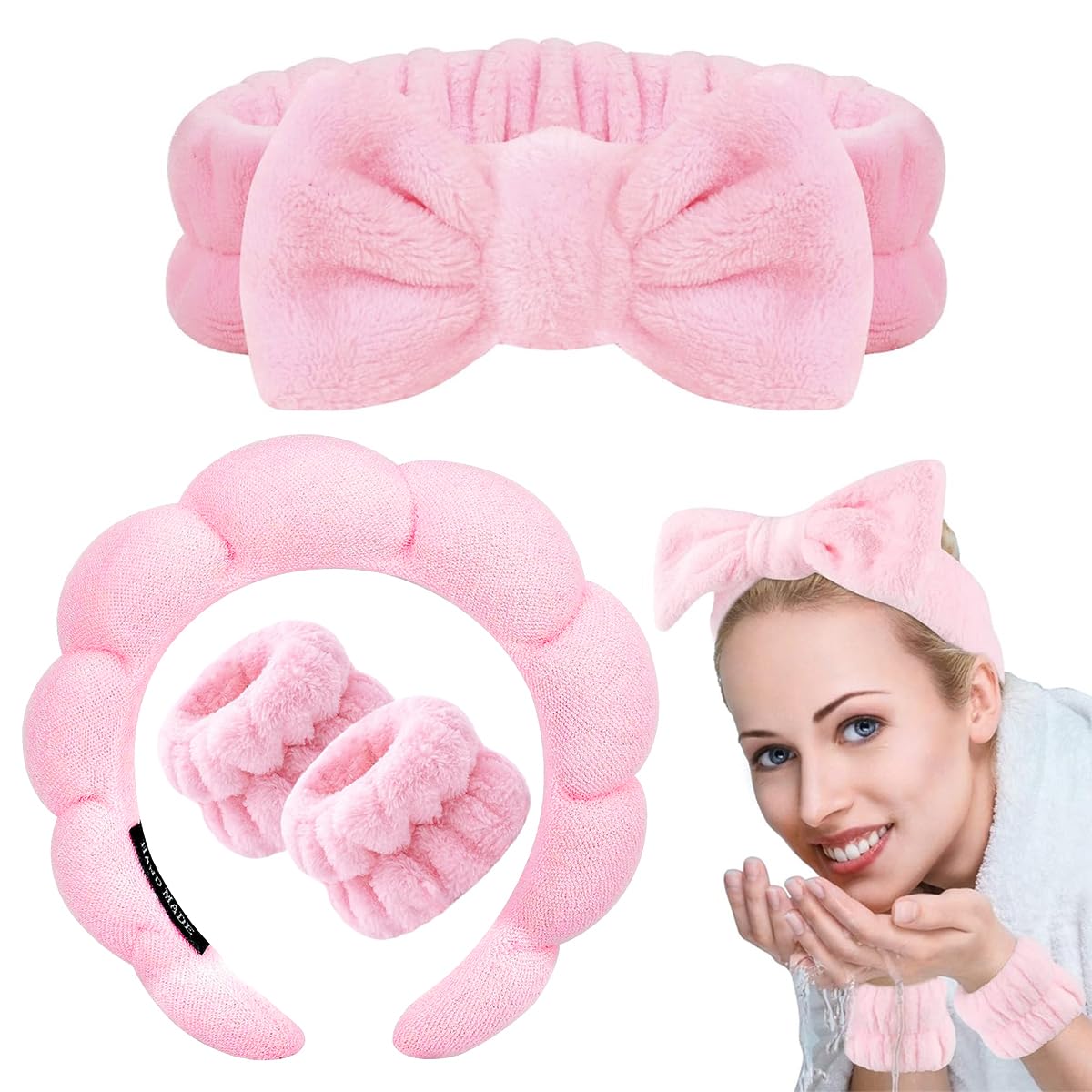 MAYCREATE® Face Wash Headband Wristband Set of 4Pcs Facial Headband for Face Washing Flannel Wristband Hair Band Combo for Makeup, Spa Headband for Women Sunflower Edge Sponge Headband, Pink MAYCREATE® Face Wash Headband Wristband Set of 4Pcs Facial Headband for Face Washing Flannel Wristband Hair Band Combo for Makeup, Spa Headband for Women Sunflower Edge Sponge Headband, Pink